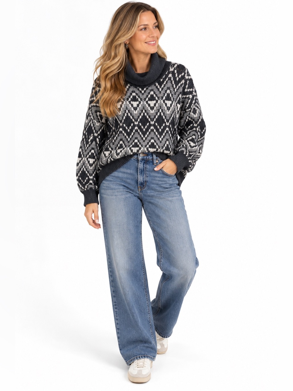 ANTHROPOLOGIE VARLEY Ida Fair Isle Rollneck Sweater Gray Size S NEW